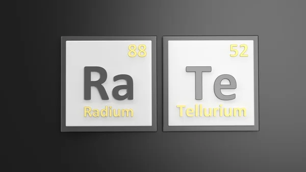 Tabla periódica de elementos símbolos utilizados para formar la palabra Rate, aislado en negro — Foto de Stock