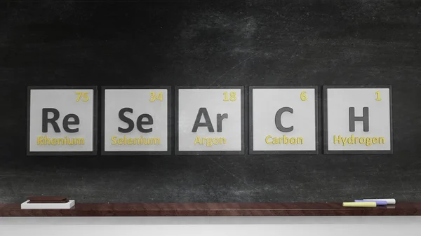 Periodiek systeem der elementen symbolen gebruikt naar vorm word onderzoek, op blackboard — Stockfoto