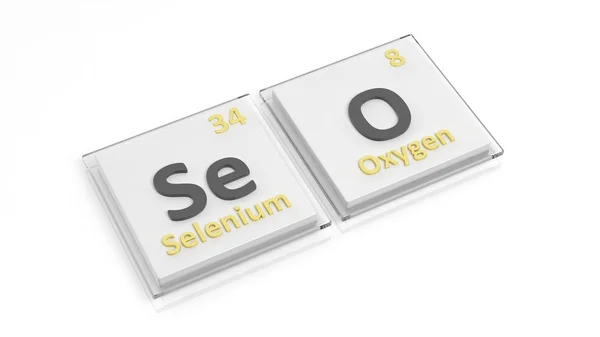 Tabla periódica de elementos símbolos utilizados para formar la palabra SEO, aislados en blanco . —  Fotos de Stock