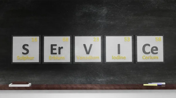 Periodic table of elements symbols used to form word Service, on blackboard — Stock Photo, Image