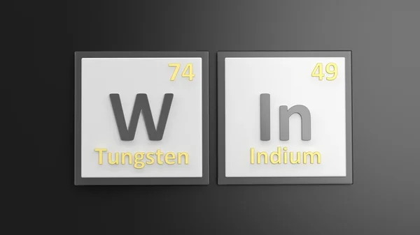 Tavola periodica degli elementi simboli usati per formare la parola Win, isolata su nero — Foto Stock