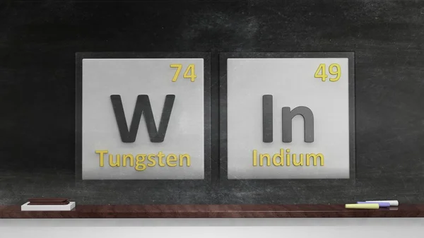 Періодична система елементів символів використовуються складають сло Win, на дошці — стокове фото