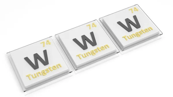 Tavola periodica degli elementi simboli usati per formare la parola WWW, isolati su bianco . — Foto Stock
