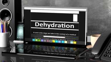 Dehidratasyon bilgileri ekranında, üstünde okul sırası ile office nesneleri ile dizüstü bilgisayar.