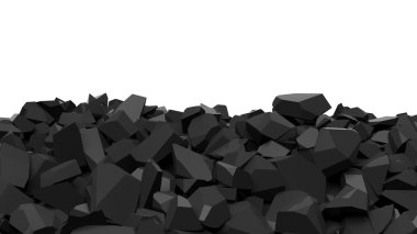 Bir kazık paramparça siyah taş parçaları, beyaz boşluk ile izole