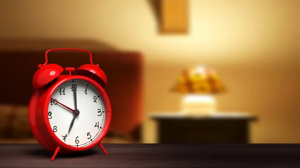 Relógio retro despertador close-up, com quarto no fundo . — Fotografia de Stock