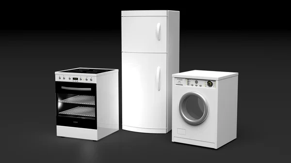 Group of home appliances isolated on black background — Stock Photo, Image