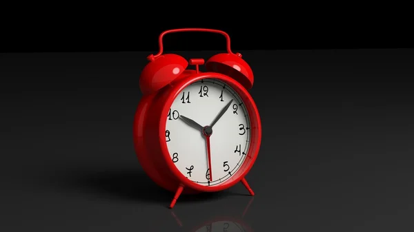 Reloj despertador rojo retro, aislado sobre fondo negro . — Foto de Stock