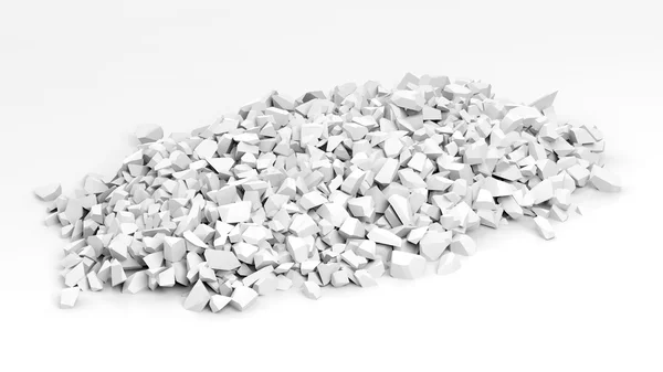 Fehér összetört darabokra kő halom, elszigetelt fehér background. — Stock Fotó