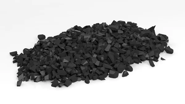 Pile de morceaux de pierre noire brisée, isolée sur fond blanc . — Photo