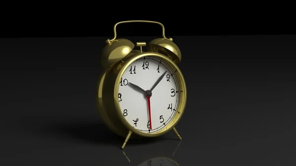 Relógio de alarme retro ouro, isolado no fundo preto . — Fotografia de Stock