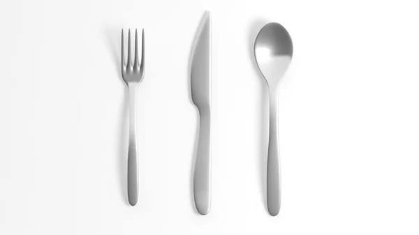 Gabel, Löffel und Messer, isoliert auf weißem Hintergrund. — Stockfoto