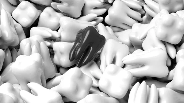 Montón de dientes blancos con un fondo conceptual abstracto y negro — Foto de Stock