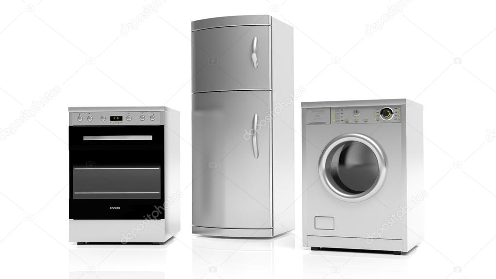 Group of inox home appliances isolated on white background