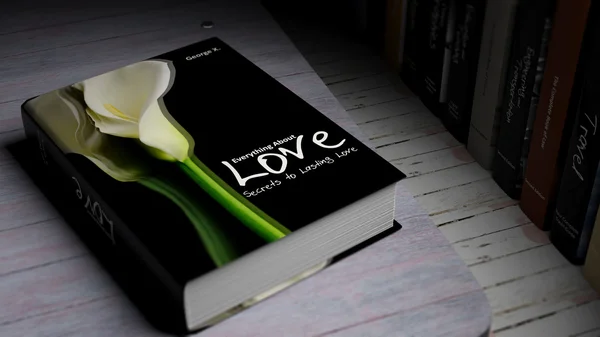 Hardcover carte despre Dragoste cu ilustrație pe copertă, pe suprafață de lemn . — Fotografie, imagine de stoc