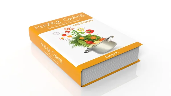 Livre relié Healthy Cooking avec illustration sur la couverture, isolé sur fond blanc . — Photo