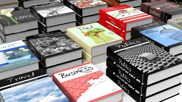 Pilhas de livros com vários assuntos close-up — Fotografia de Stock