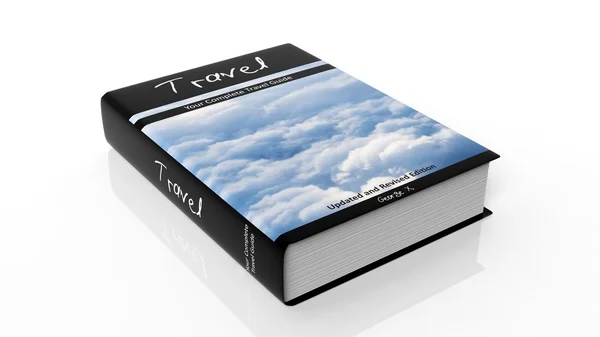 カバー、白い背景で隔離のイラストの旅情報ハードカバーの本. — ストック写真