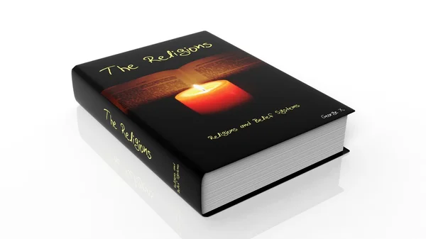 Capa dura livro sobre as religiões com ilustração na capa, isolado no fundo branco . — Fotografia de Stock