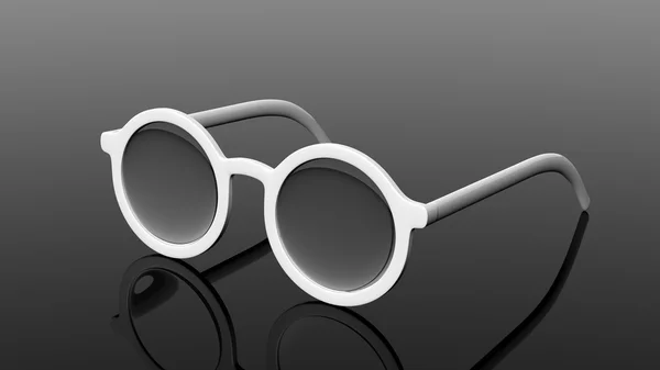 Пара білих круглих окулярів, ізольованих на чорному тлі . — стокове фото