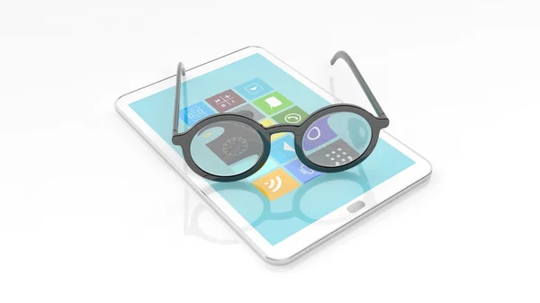 Γυαλιά σε tablet, απομονώνονται σε λευκό φόντο. — Φωτογραφία Αρχείου