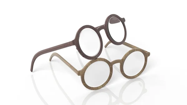 Дві пари дерев'яних круглих окулярів, ізольовані на білому тлі . — стокове фото