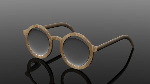 Par de gafas redondas de madera, aisladas sobre fondo negro . —  Fotos de Stock