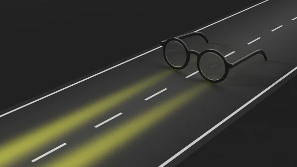 Brille auf der Autobahn, konzeptioneller Hintergrund. — Stockfoto