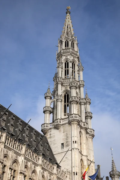 Tower of City Hall, Gran Place - Main Square, Brussels — Stock Photo, Image