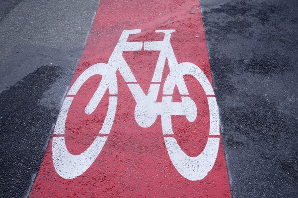 Red Bike Lane Symbol in Brussels — Stock Photo, Image