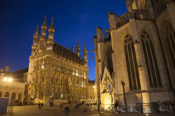 Rathaus bei Nacht, Leuven — Stockfoto