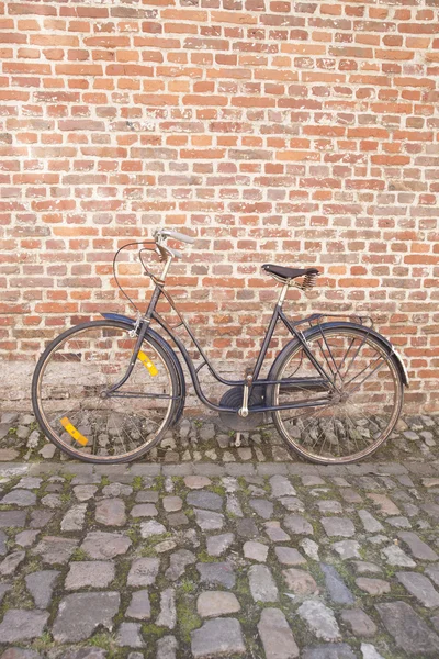 Bicicleta en piedra Cobble contra la pared de ladrillo; Groot Begijnhof; Leu —  Fotos de Stock