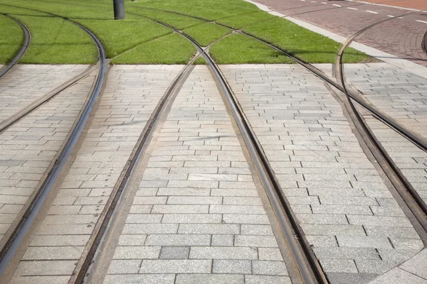 电车轨道在鹿特丹，荷兰 — 图库照片
