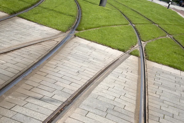 Track van de tram in Rotterdam, Nederland — Stockfoto