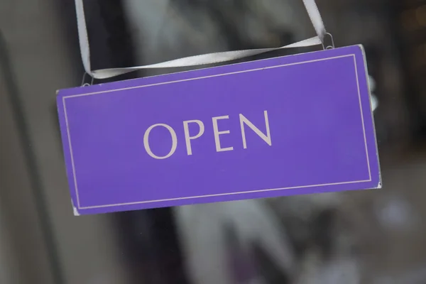 Open Sign on Shop Door Window — Stock Photo, Image