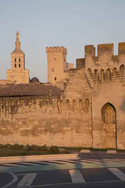 Stadtmauern, Kathedrale und Palast des Papstes; Avignon — Stockfoto