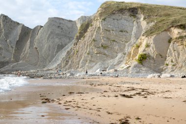 Portio Beach ve Cliffs, Santander, Cantabria, İspanya