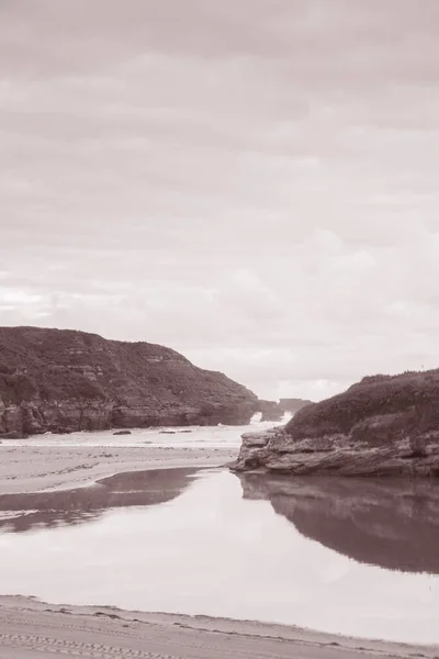 Galizano Beach Black White Sepia Tone Santander Canabria スペイン — ストック写真