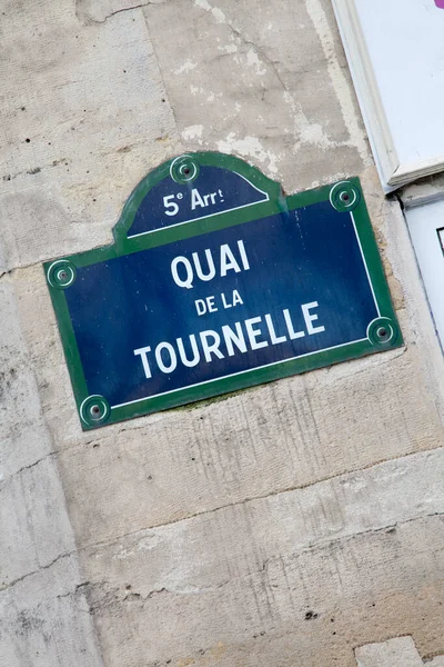 Znak Ulicy Tournelle Quay Paryż Francja — Zdjęcie stockowe
