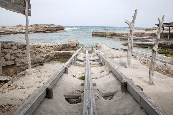 Es calo Hafen und Hafen, Formentera, Balearen — Stockfoto