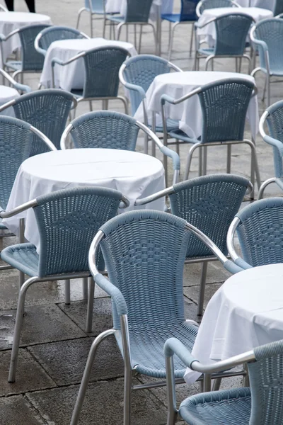 咖啡厅桌椅;圣马科斯-圣马克广场;威尼斯 免版税图库照片