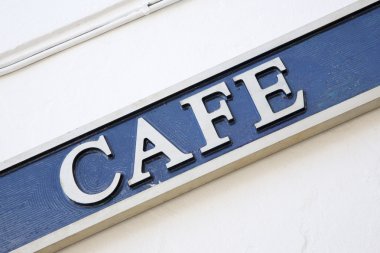 Mavi ve beyaz Cafe işareti