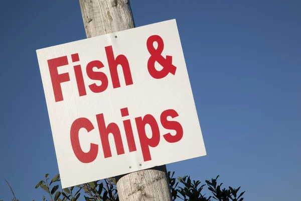 Fisk och chips tecken — Stockfoto