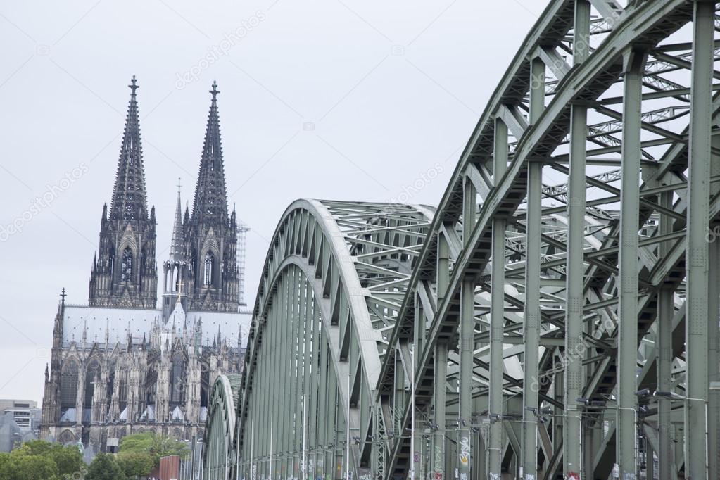 Hohenzollernbrucke Railway Bridge and Cathedral, Cologne, German