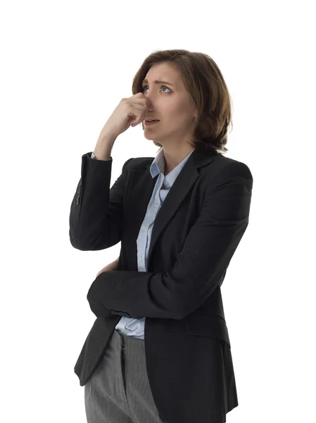 Business woman with bad smell gesture — Stock Photo, Image