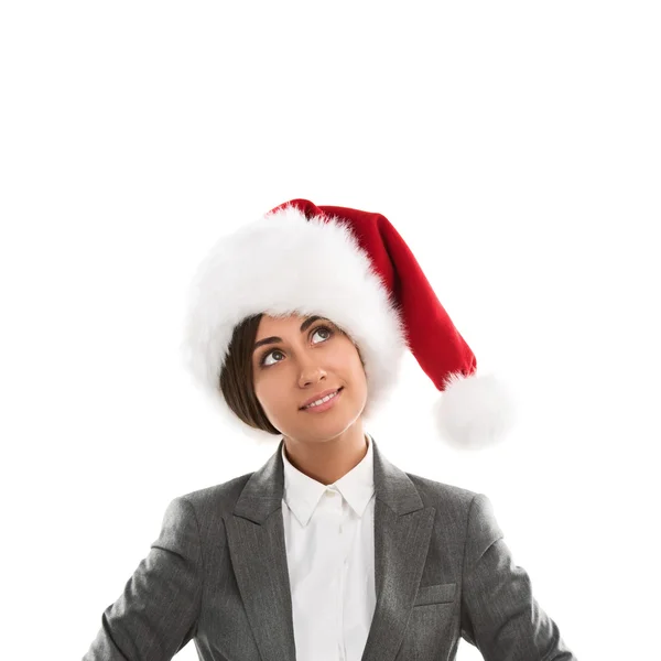 Zakenvrouw in Kerstman hoed — Stockfoto