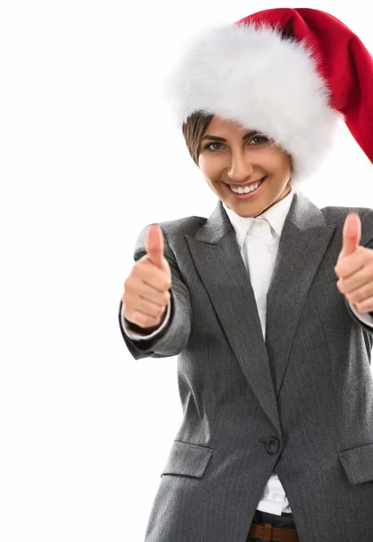 Santa woman thumbs up — Stock Photo, Image