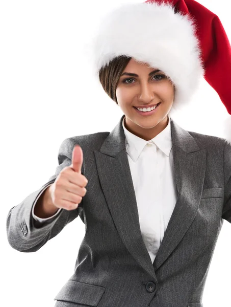 Christmas woman showing thumbs up — Stock Photo, Image