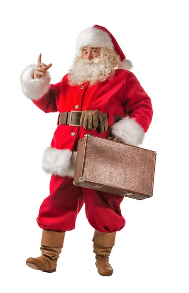 Санта-Клаус со старым кожаным чемоданом — стоковое фото
