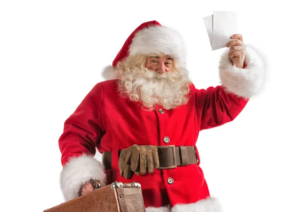 Santa Claus with old leather suitcase — Stock Photo, Image